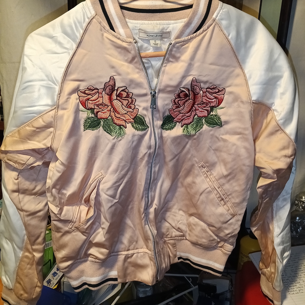 Adam Levine Collection Pink and White Bomber Jacket Casual Style